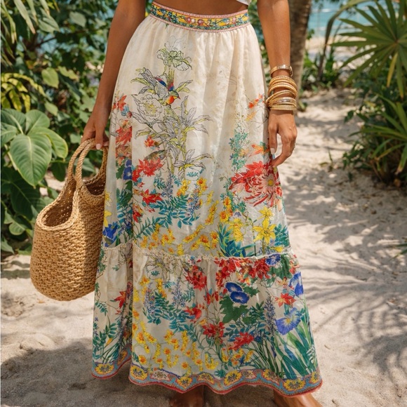 Johnny Was Silk Multicolor Floral Maxi Skirt - Picture 11 of 12